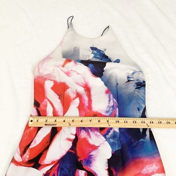 Nicholas red white blue floral fitted silk asymmetrical mini dress needs repair - Picture 4 of 10